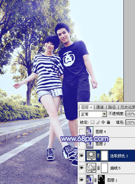 Photoshop给街道情侣图片加上梦幻的蓝色调41