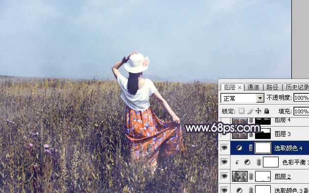 Photoshop给荒草中的美女加上漂亮的韩系蓝褐色41