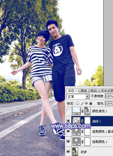 Photoshop给街道情侣图片加上梦幻的蓝色调13