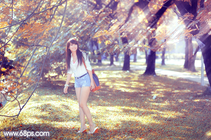 Photoshop打造唯美阳光下的秋季树林美女图片2