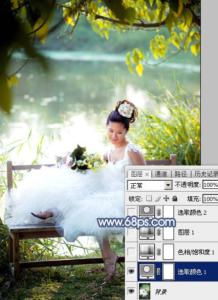Photoshop打造梦幻的蓝红色湖景婚片5