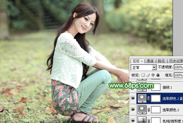 Photoshop给绿荫中的美女加上唯美的春季淡绿色19