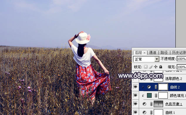 Photoshop给荒草中的美女加上漂亮的韩系蓝褐色21