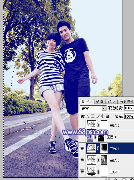 Photoshop给街道情侣图片加上梦幻的蓝色调31