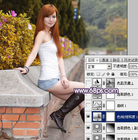 Photoshop给夏季外景美女图片增加秋季阳光暖色8
