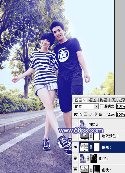 Photoshop给街道情侣图片加上梦幻的蓝色调37