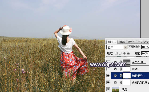 Photoshop给荒草中的美女加上漂亮的韩系蓝褐色10