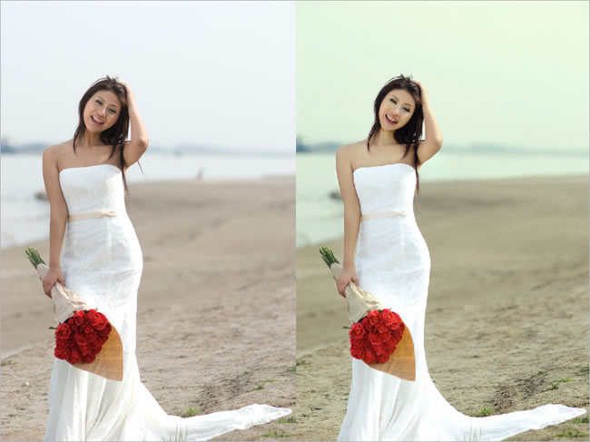 Photoshop给外景婚纱照调色和添加云朵美化处理5
