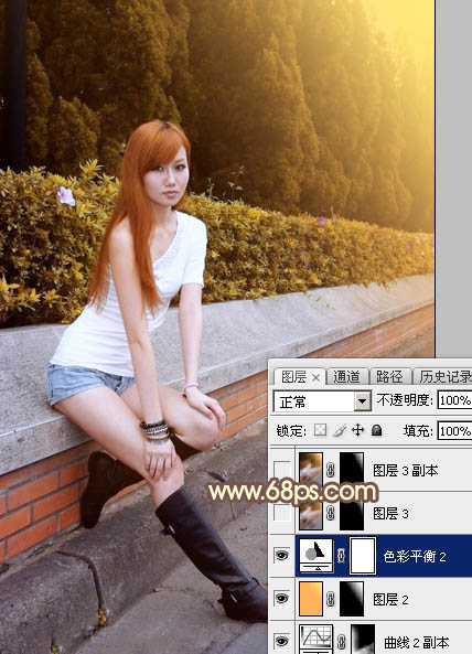 Photoshop给偏暗的树边美女增加绚丽的阳光色24