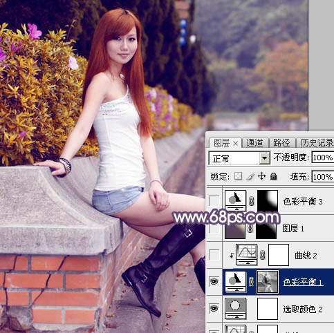 Photoshop给夏季外景美女图片增加秋季阳光暖色15