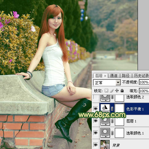 Photoshop给花坛边的美女加上秋季晨曦色9