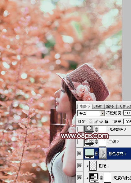 Photoshop打造甜美的粉红色秋季美女图片12