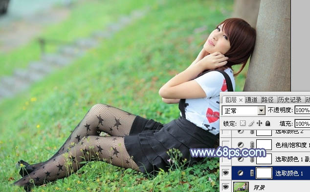 Photoshop打造唯美的韩系青蓝色草地美女图片5