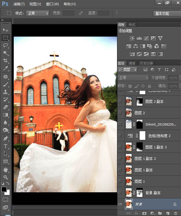 Photoshop打造大气的暗冷色复古建筑婚片2