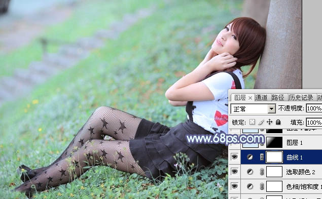Photoshop打造唯美的韩系青蓝色草地美女图片15