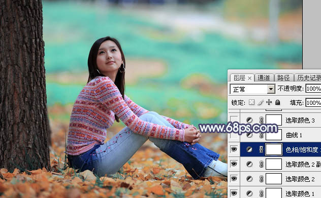 Photoshop打造甜美的青红色秋季外景美女图片8
