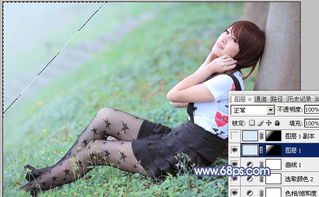 Photoshop打造唯美的韩系青蓝色草地美女图片16