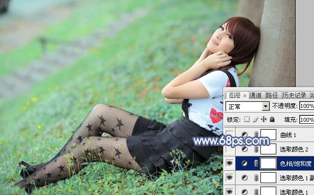 Photoshop打造唯美的韩系青蓝色草地美女图片9