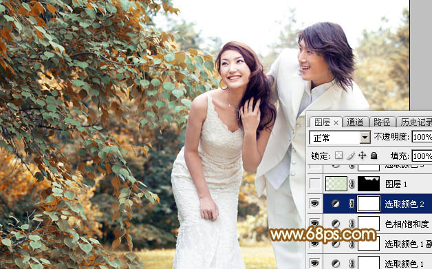 Photoshop打造唯美的黄褐色秋季外景婚片6