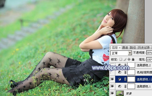 Photoshop打造唯美的韩系青蓝色草地美女图片6