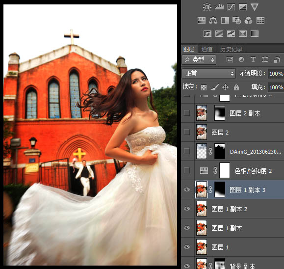 Photoshop打造大气的暗冷色复古建筑婚片3