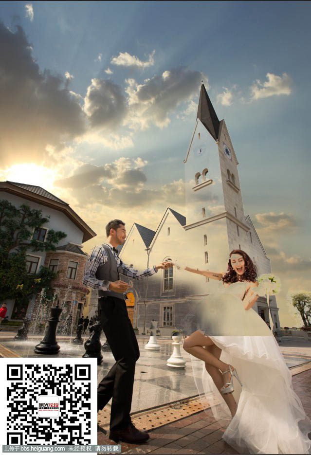 Photoshop给天空泛白的建筑婚片增加霞光效果4
