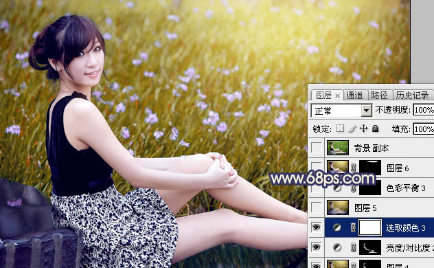 Photoshop打造甜美的暗褐色草地美女图片29