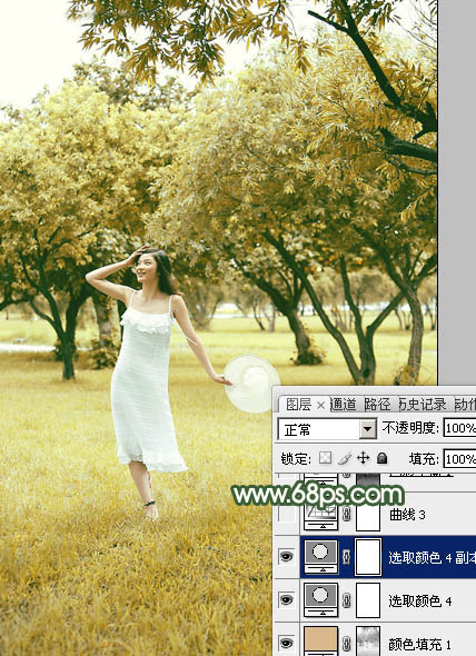 Photoshop打造灿烂的黄绿色树景人物图片9