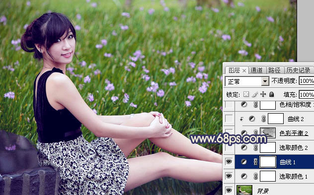 Photoshop打造甜美的暗褐色草地美女图片10