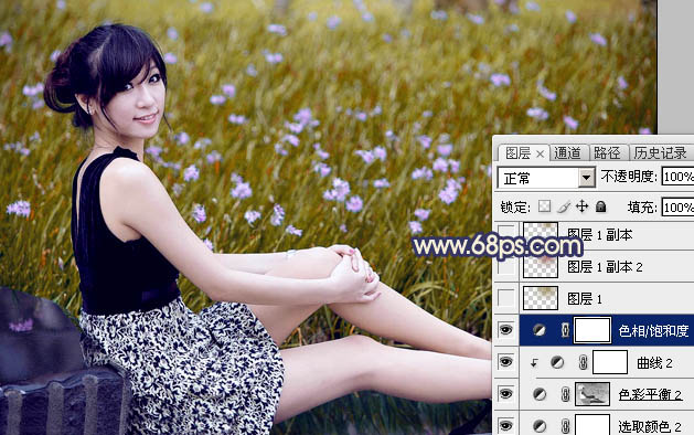 Photoshop打造甜美的暗褐色草地美女图片21