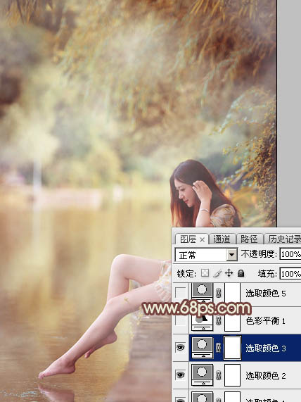 Photoshop给江边的美女加上漂亮的淡调红褐色15