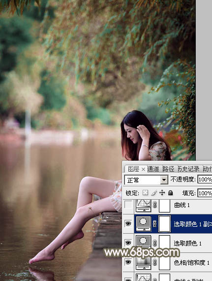 Photoshop打造甜美的红褐色河景美女图片13