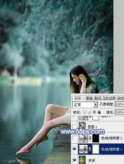 Photoshop调出梦幻的淡蓝色水景人物图片4