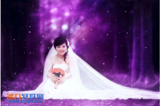 Photoshop换背景设计紫色婚纱照7