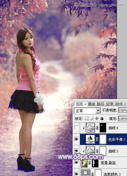 Photoshop调出路边美女梦幻紫色效果24