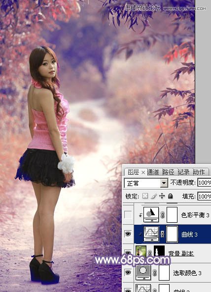 Photoshop调出路边美女梦幻紫色效果22