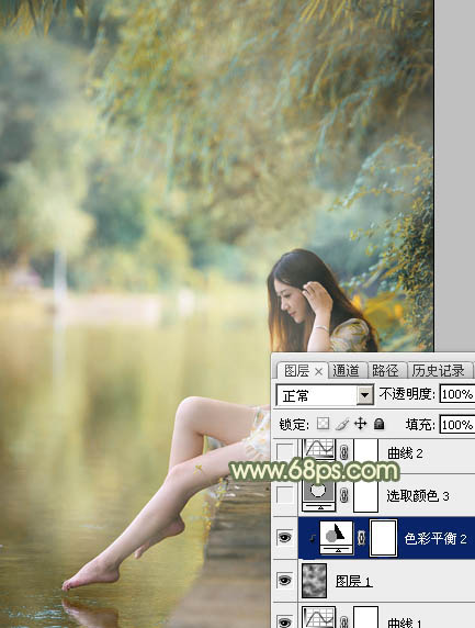Photoshop打造柔美的黄青色湖景美女教程13