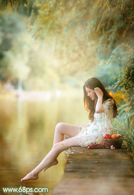 Photoshop打造柔美的黄青色湖景美女教程2