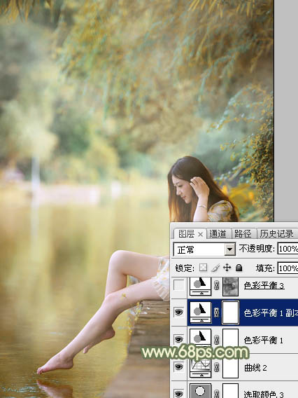 Photoshop打造柔美的黄青色湖景美女教程24
