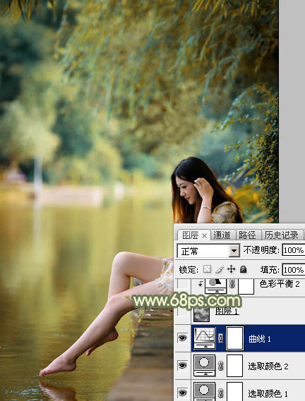 Photoshop打造柔美的黄青色湖景美女教程10