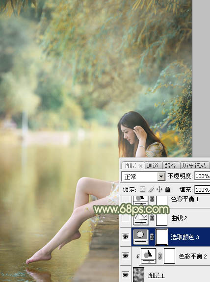 Photoshop打造柔美的黄青色湖景美女教程19