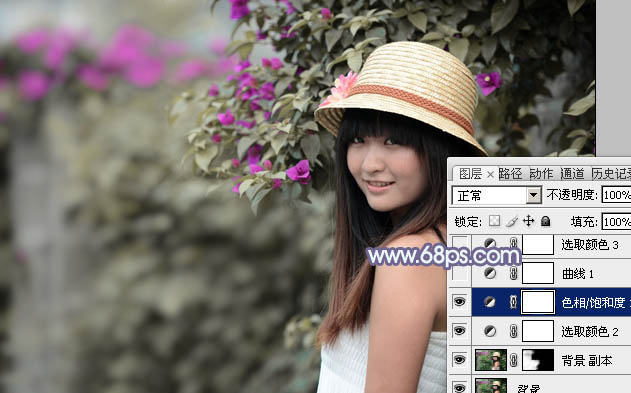 Photoshop给花边的人物调出中性淡青色8