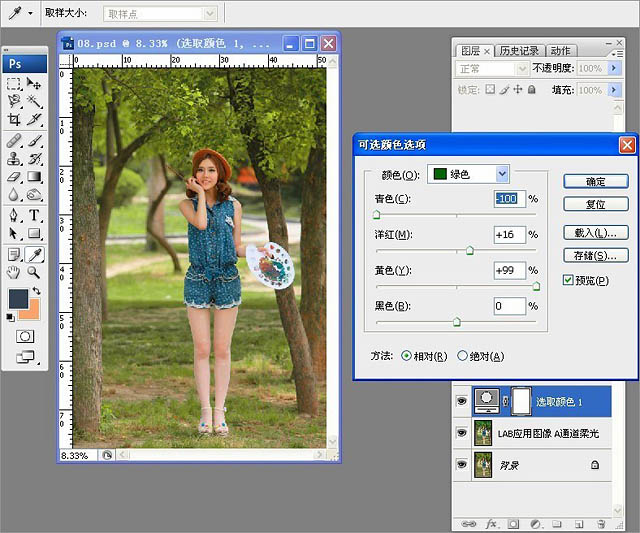 Photoshop给树林写真人像加上甜美的黄绿色4