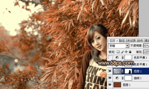 如何用Photoshop调出竹林美女甜美的橙红色5