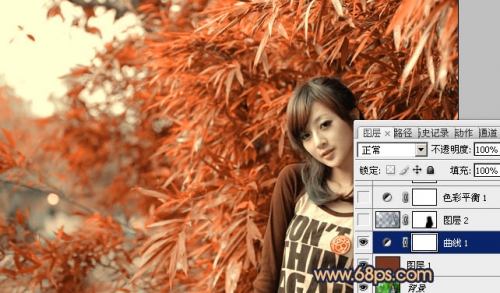 如何用Photoshop调出竹林美女甜美的橙红色4