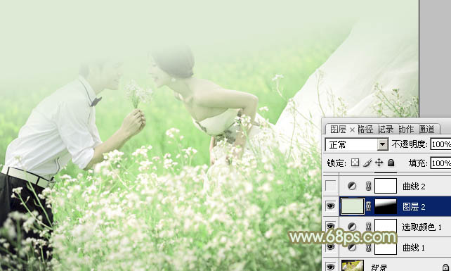 Photoshop打造淡绿色油菜花婚片技巧9