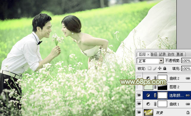 Photoshop打造淡绿色油菜花婚片技巧8