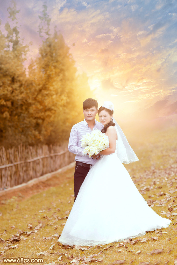 Photoshop给泛白的婚片增加柔美的霞光3