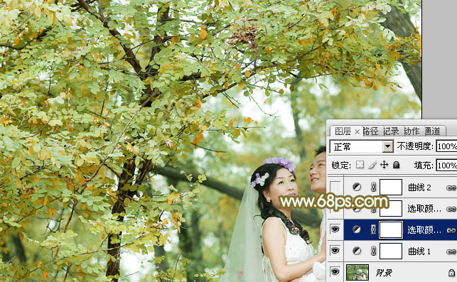 Photoshop打造橙绿色浪漫婚片9