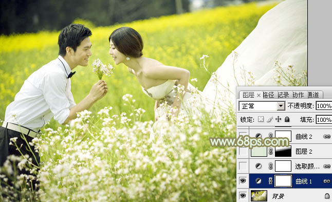 Photoshop打造淡绿色油菜花婚片技巧5